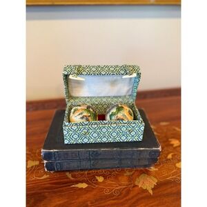 Vintage Chinese Baoding Balls Hand Painted Stone Set in Presentation Box